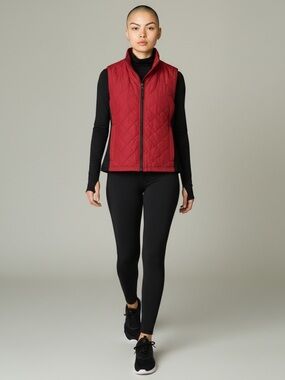 Eddie Bauer Quilted Vest Jacket Coat Red Black Sleeveless Outdoor Hiking XS